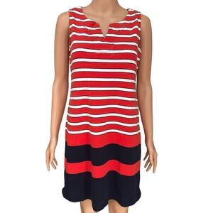 TALBOTS Red/White/Blue Striped Sleeveless Sheath Dress Preppy Coastal size S